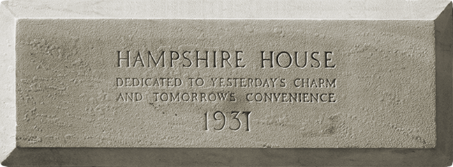 Hampshire House, dedicated to yesterday's charm and tommorow's convenience 1931 brick inscription. 